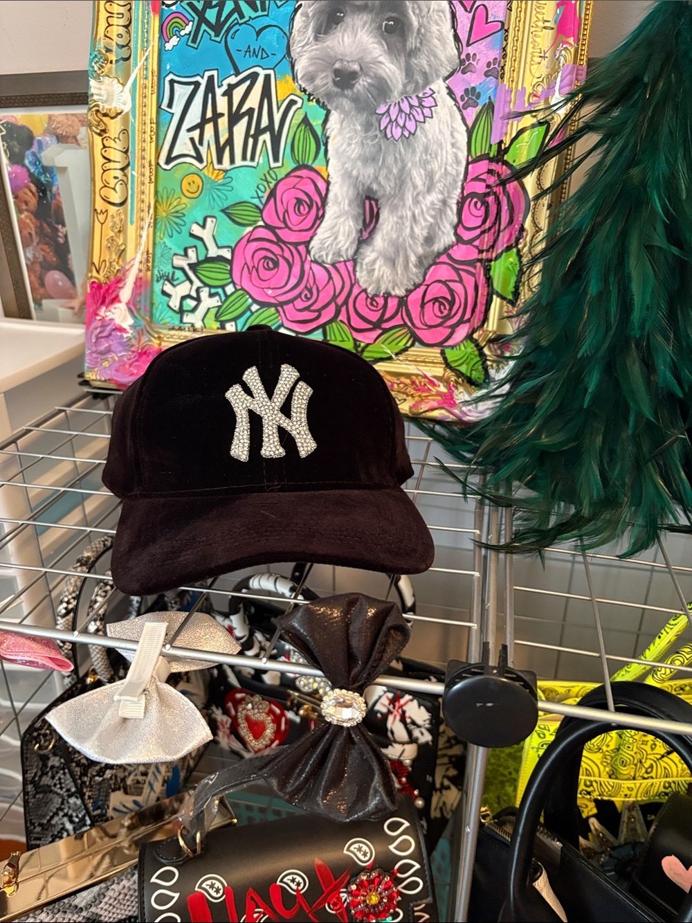 NY Embellished Black Velvet Baseball Cap